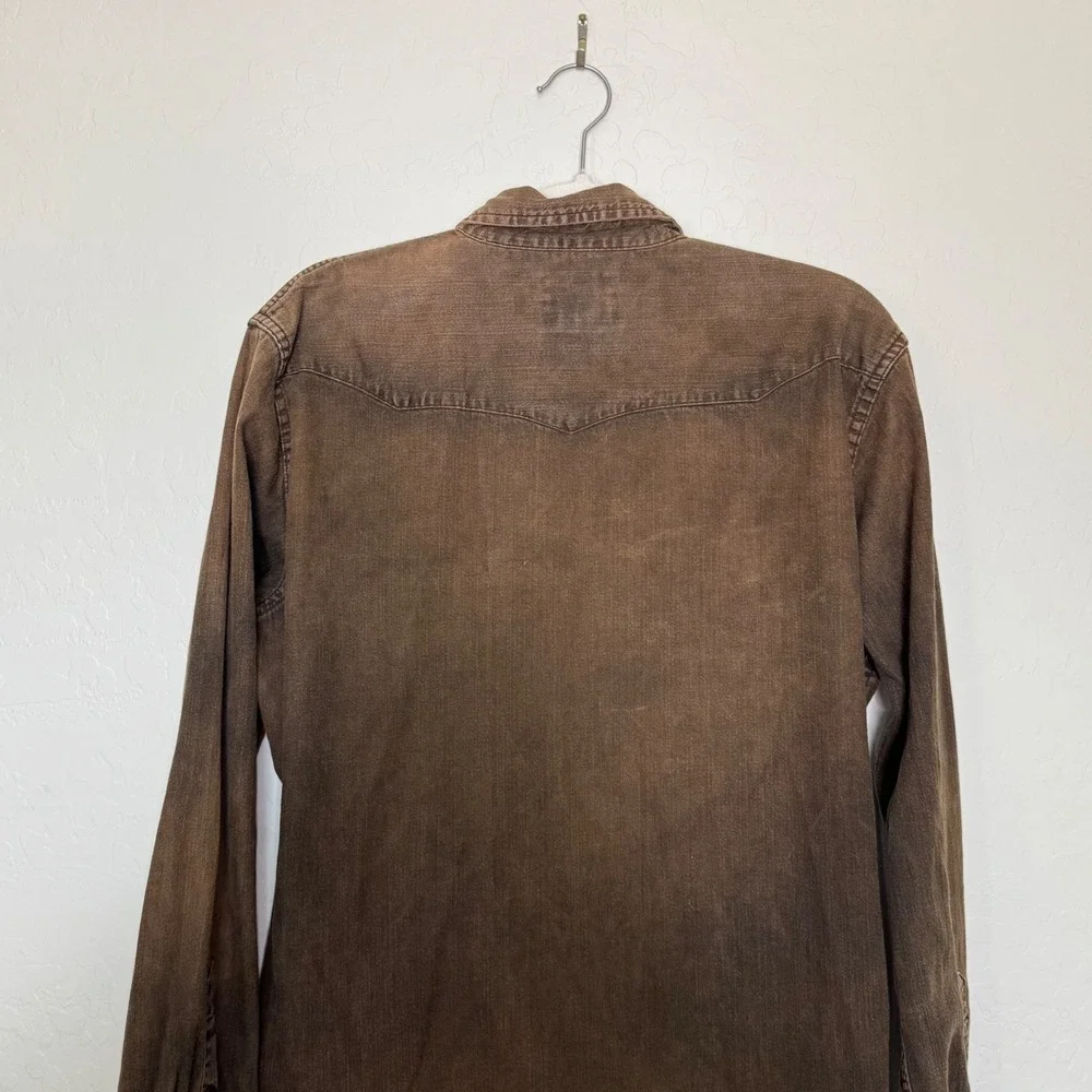 Polo Ralph Lauren Mens Cotton Denim Western Shirt L Brown Snap Front Cowboy